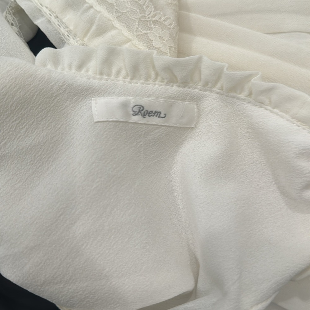 White Dress with Crisscross V-Neck Front & Black Waistband that Ties in the Back - Picture 7 of 8